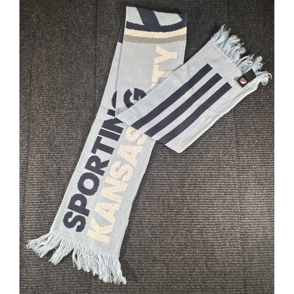 Sporting Kansas City Scarf Adidas MLS Soccer Knit Light Blue Gray Navy Fringe